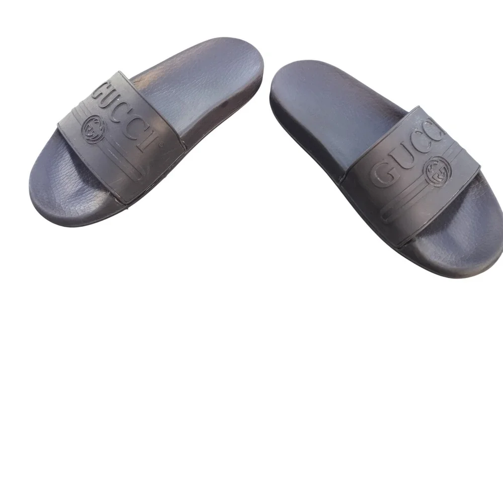 Gucci Rubber Logo Slides Sandals Dark Grey Interlocking G Made in Italy 12